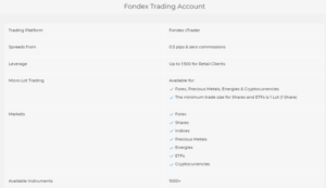 Fondex Trading account